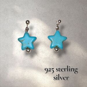 925 Turquoise Star Blue Howlite Dainty Drop Earrings Sterling 2/25$